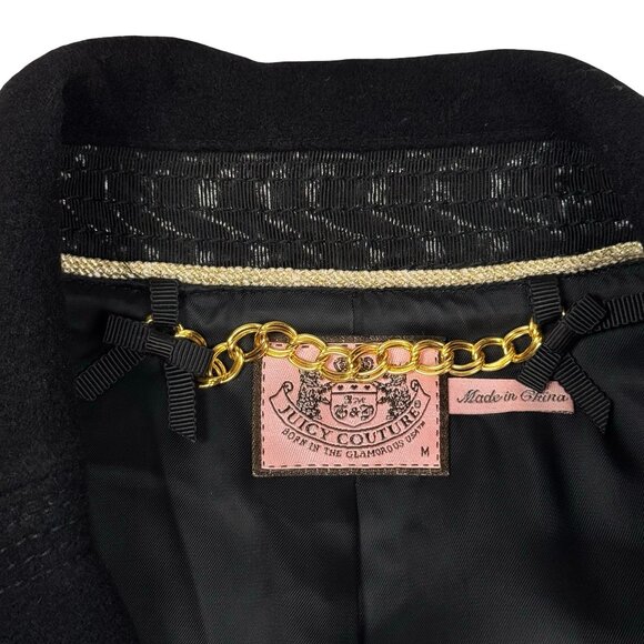 Vintage Y2K Juicy Couture Wool Jacket Coat SZ M Black Gold Buttons Goth Preppy - Picture 6 of 14